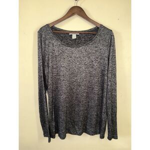 White House Black Market Grey Space Dye Long Sleeve Top XL WHBM Scoop Neck
